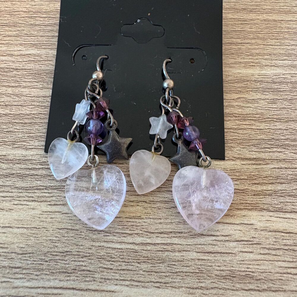 Rose Quartz Heart Earrings Celestial Star Amethyst Witchy Fairycore Jewelry
